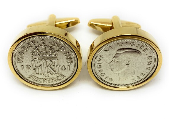 1941 Sixpence Cufflinks 82nd birthday.  Original sixpence coins Great gift from 1941 82nd birthday gift for him HT GLD Thinking Of You