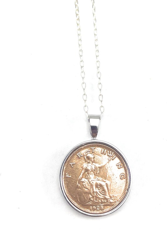 1928 97th Birthday gift Anniversary Farthing coin pendant: Silver, Gold or RoseGold Plated