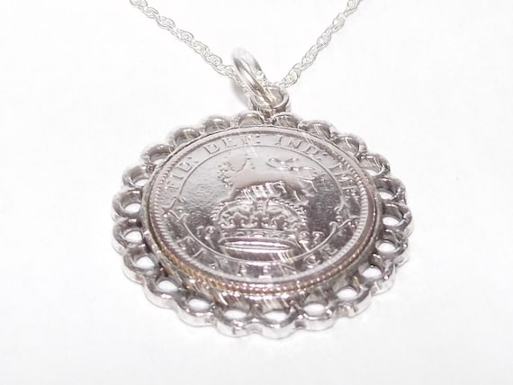 1927 Sixpence Necklace: 98th Birthday Gift, Sterling Silver Chain