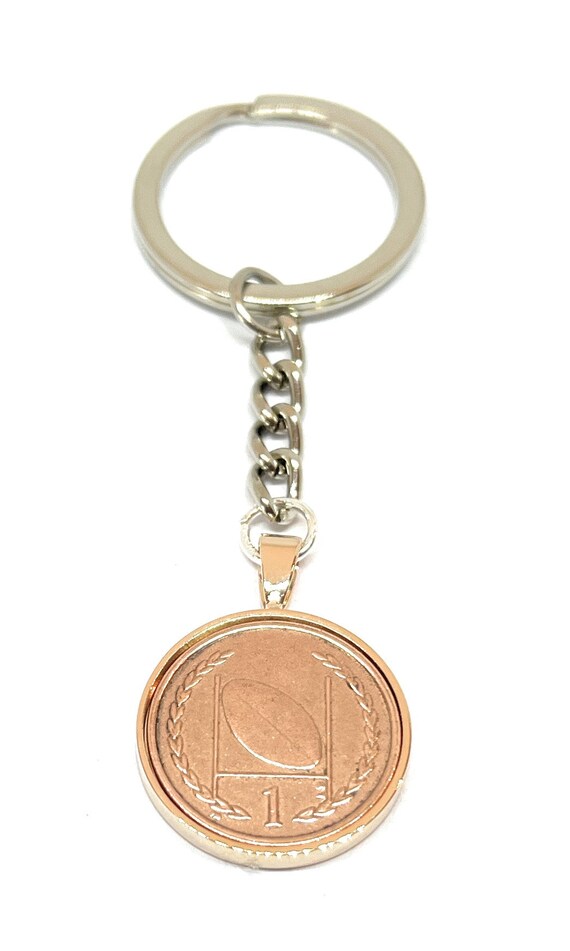 Rugby Keyring in silver plated backs - Rugby Player keyring with real coin - Great Rugby gift ,  Special Friend Rose-GLD