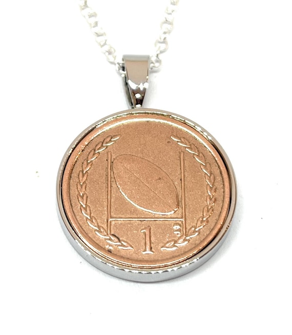 Rugby Solid Pendant in silver plated backs - Rugby Player Pendant with real coin - Great Rugby gift ,  Special Friend SLV