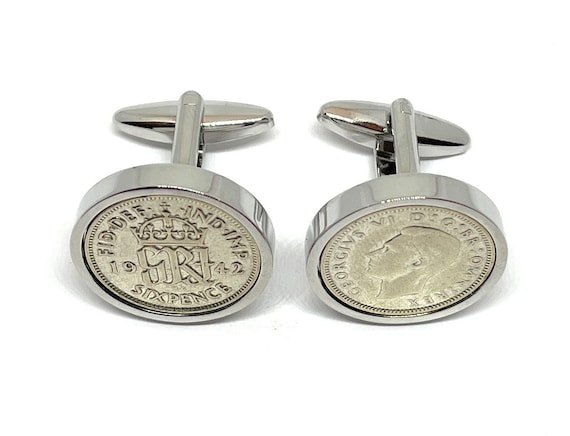 Premium 1947 Shilling Cufflinks for a 76th birthday.  Original British Shillings inset in Silver Plated French Cufflinks backs HT