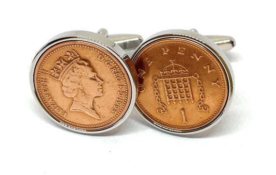 1995 30th Birthday or Wedding Anniversary 1995 1p coin cufflinks - for a Birthday in 1995 anniversary HT Thinking Of You, Mum Dad SLV