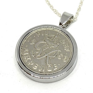 1949 Sixpence Coin Pendant: 76th Birthday Gift, Sterling Silver Chain