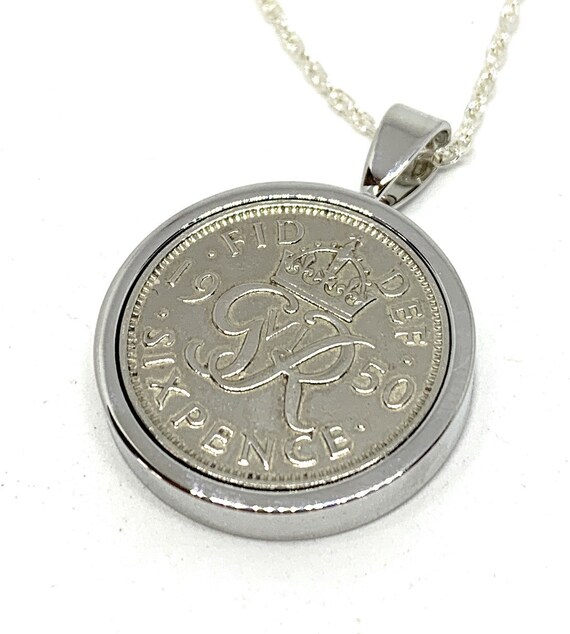 Round Pendant 1949 Lucky sixpence 76th Birthday plus a Sterling Silver Chain - 1949, 1949 76th birthday gift, 76th gift, 1949 gift