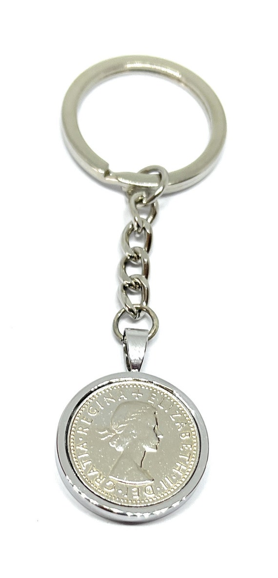 Queens Head Birthday Keyring-Sixpence Keyring- Mum, Dad, Brother, Sister- Birthday-Coin Keyring, Sixpence Coin, Anniversary QEII slv