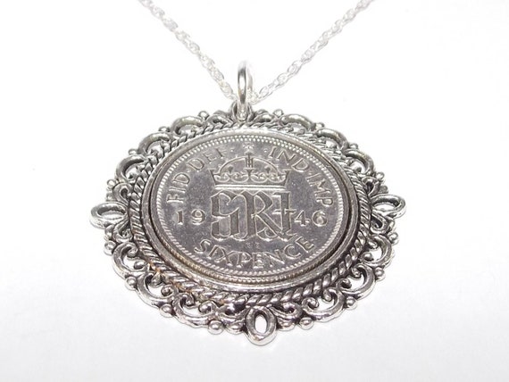 Fancy Pendant 1946 Lucky sixpence 78th Birthday plus a Sterling Silver 18in Chain, 78th, 78th birthday, 78th birthday gift, 1946 gift