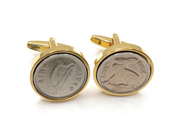 1940 Irish Threepence Cufflinks 85th birthday.  Original Irish Threepence coins Great gift from 1940 85th Thinking Of You GLD