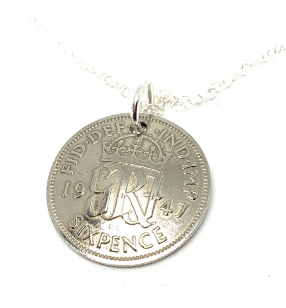 1947 Sixpence Domed pendant 77th birthday.  Original sixpence coins Great gift from 1947 77th birthday gift Mothers day gift Thinking Of You