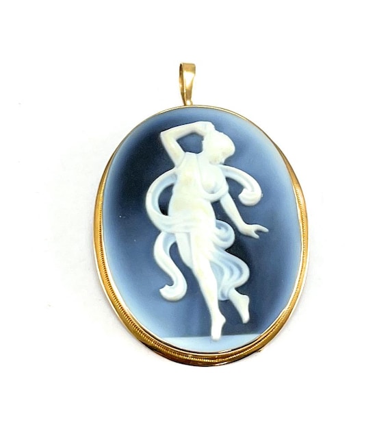 Antique 9ct Gold Carved Agate Cameo Pendant / Brooch 4.2cm X 3.2 (40)