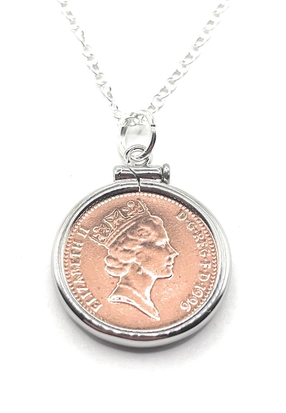29th Birthday gift 1996 Wedding Anniversary Coin Pendant: Silver Plated Cinch