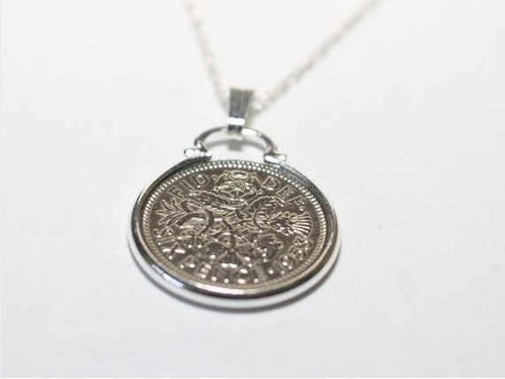 1956 69th Birthday / Anniversary sixpence coin pendant Sterling Silver chain gift, 67th birthday 1956, 1956 69th birthday gift, born in 1956