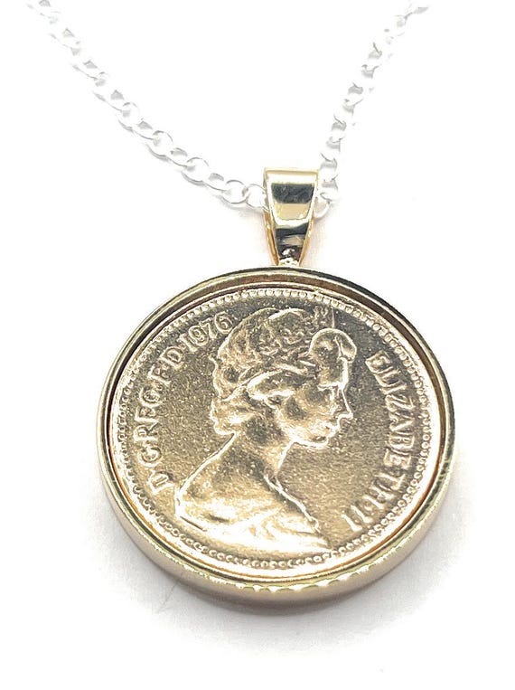 1976 49th Birthday Gift Penny For Luck Pendant : Gold Plated Backs and Coin
