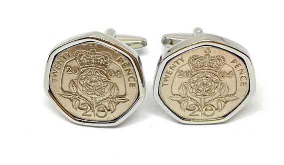 21st Birthday Gift wedding anniversary 2004 20p Cufflinks Mens Gift for 21st Wedding Anniversary - HT Thinking Of You SLV