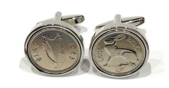 1943 Irish coin cufflinks- Great gift idea. Genuine Irish 3d threepence coin cufflinks Thinking Of You,  Special Friend, Mum, Dad