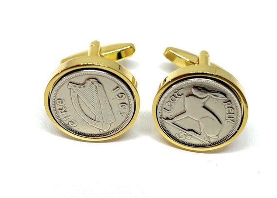 1963 Irish coin cufflinks- Great gift idea. Genuine Irish 3d threepence coin cufflink 1963 Thinking Of You,  Special Friend, Mum, Dad