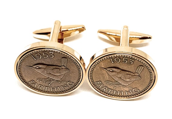 71st Birthday 1953 Farthing Coin Cufflinks - Two tone design 71st, Thinking Of You,  Special Friend, Mum, Dad, Loved One, 71st Brother