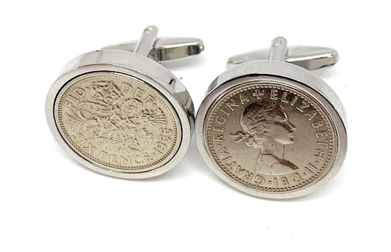 60th Birthday 1966 Coin Cufflinks, Birth Year Keepsake, Three Plated Options