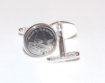 Windsurfing Cufflinks: Isle of Man Coin, Sterling Silver Mounts