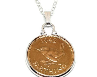1942 83rd Birthday Anniversary Farthing coin in a Silver Plated Pendant mount 83rd birthday gift for her Thinking Of You,  Special Friend