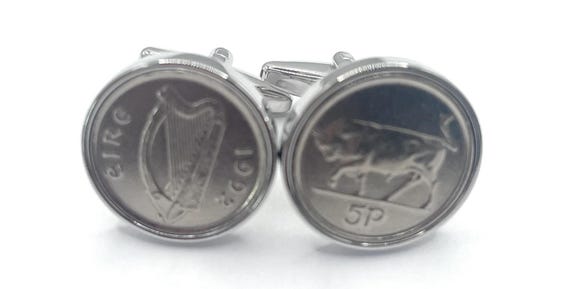 Husband Cufflinks, 1992 Irish Five Pence Coin with Silver-Plated Backs