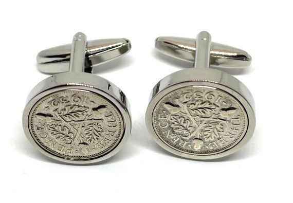1932 Silver Threepence Cufflinks 93rd birthday.  Original Silver threepence coins Great gift from 1932 93rd Thinking Of You,  Special Friend