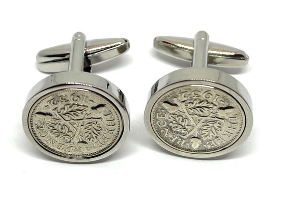 1932 Silver Threepence Cufflinks 92nd birthday.  Original Silver threepence coins Great gift from 1932 92nd Thinking Of You,  Special Friend