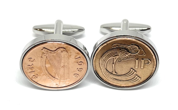 29th Birthday gift 1996 Wedding Anniversary Irish Coin Cufflinks: Silver or Gold Plated backs