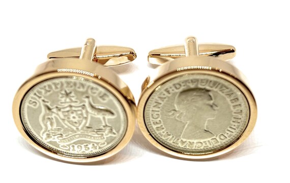 Premium Rose Gold plated 1954 Australian Sixpence Cufflinks for a 70th birthday. Australian sixpences  70th Thinking Of You,  Special Friend