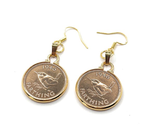 1946 Farthing 80th Birthday Gift Earrings: Gold Plated mounts