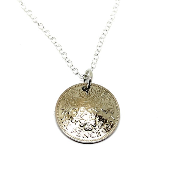 1957 68th Birthday / Anniversary Domed sixpence coin pendant plus 20inch SS chain gift 68th birthday gift for her