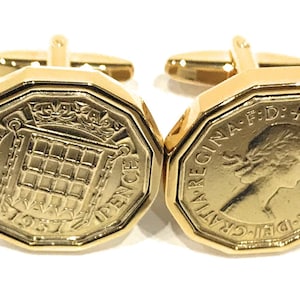 1957 Threepence 3D-manchetknopen 68e verjaardag - Originele driepence-muntmanchetknopen uit 1957 68th Thinking Of You, Special Friend, Dad HT GLD