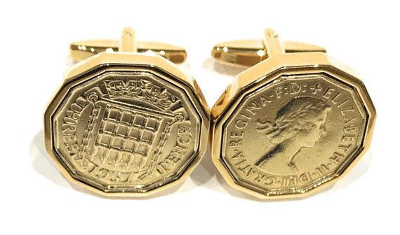 1957 Threepence 3d 67th birthday Cufflinks - Original 1957 threepence coin cufflinks 67th Thinking Of You, Special Friend, Dad HT GLD