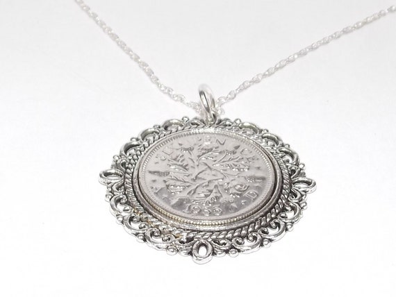 Fancy Pendant 1935 Lucky sixpence 90th Birthday plus a Sterling Silver 18in Chain, 90th birthday, 90th birthday gift, 90th gift, 1935 gift