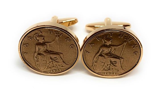 1921 Farthing Cufflinks 104th birthday.  Original Farthings coins Great gift from 1921 104th RG Thinking Of You,  Special Friend, Mum, Dad