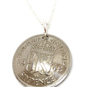 1948 Sixpence Pendant: 77th Birthday Gift