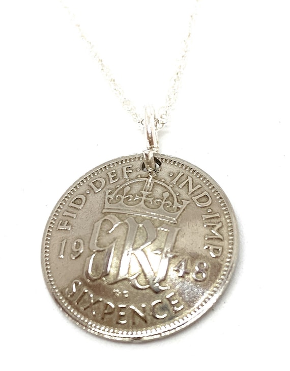 1948 Domed Sixpence Pendant 76th birthday.  Original sixpence coins Great gift from 1948 76th Mothers day gift, Thinking Of You, Mum, Dad