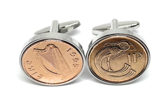 1995 30th Birthday Wedding Anniversary Irish One Pence coin cufflinks - for a birthday in 1995 anniversary Thinking Of You, Mum Dad