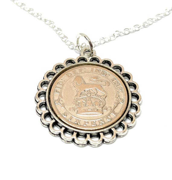 Fine Pendant 1925 Lucky sixpence 100th Birthday plus a Sterling Silver 18in Chain 100th birthday gift for her, Thinking Of You, Mum, Dad