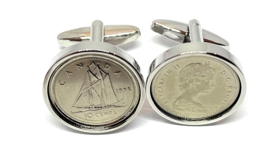29th Birthday gift 1996 Wedding Anniversary Canadian Dime Coin Cufflinks: Silver Plated backs