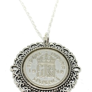 Fancy Pendant 1940 Lucky sixpence 85th Birthday plus a Sterling Silver 18in Chain 85th birthday gift for her