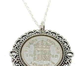 Fancy Pendant 1940 Lucky sixpence 83rd Birthday plus a Sterling Silver 18in Chain 83rd birthday gift for her