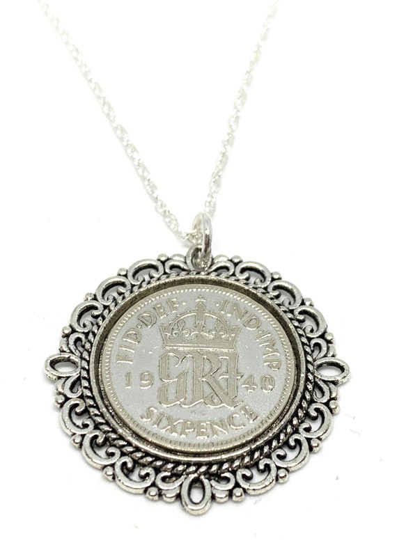 Fancy Pendant 1940 Lucky sixpence 85th Birthday plus a Sterling Silver 18in Chain 85th birthday gift for her