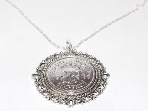 Fancy Pendant 1938 Lucky sixpence 87th Birthday plus a Sterling Silver 22in Chain 87th birthday gift for her Thinking Of You, Mum Dad