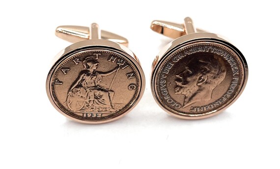 1932 Farthing Coin Cufflinks - 93rd Birthday Gift Rose Gold Plated