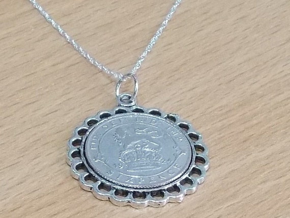 Fine Pendant 1927 Lucky sixpence 97th Birthday plus a Sterling Silver 18in Chain 1927 97th birthday gift, Gift from 1927 for a 97th birthday