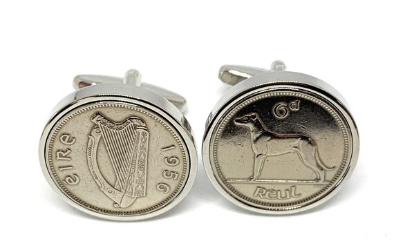 1956 69th Birthday gift Lucky Irish sixpence cufflinks: Silver Plated backs