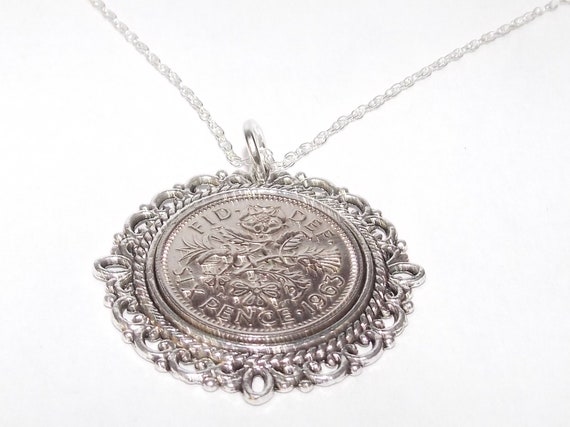 Fancy Pendant 1963 Lucky sixpence 61st Birthday plus a Sterling Silver 18in Chain 61st birthday gift for her, Thinking Of You, Mum, Dad