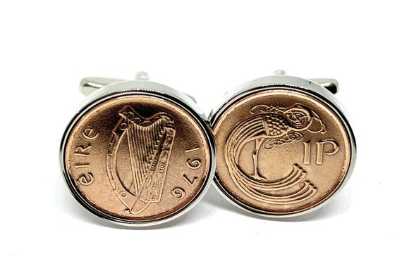 1976 49th Birthday gift Irish Penny for Luck coin cufflinks: Silver Plated backs