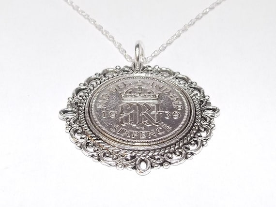 Fancy Pendant 1939 Lucky sixpence 86th Birthday plus a Sterling Silver 18in Chain 86th Thinking Of You,  Special Friend, Mum, 86th Dad Gift